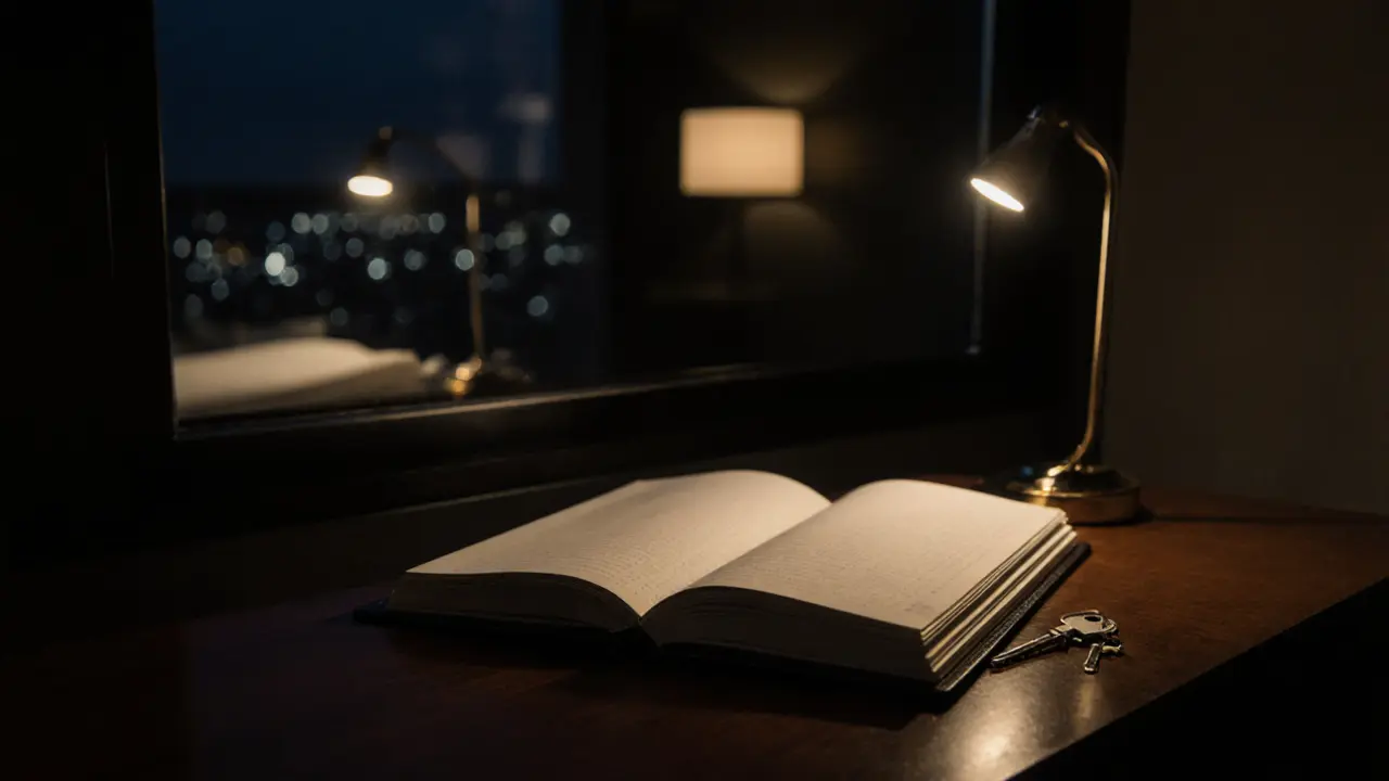 A closed notebook and key on a wooden table, symbolizing privacy and trust in Monaco.
