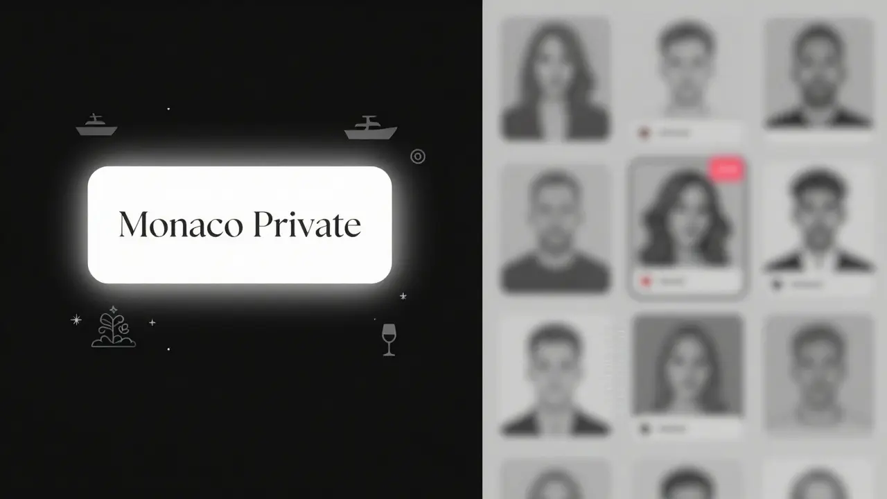 A discreet encrypted message contrasts with chaotic dating app profiles in a conceptual digital design.