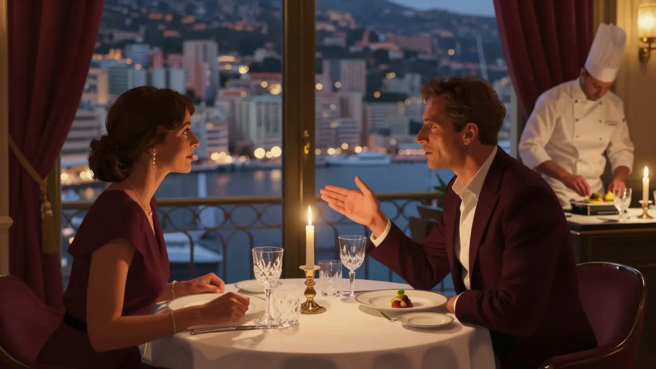 An intimate dinner at a Michelin-starred restaurant with harbor views and candlelit sophistication.
