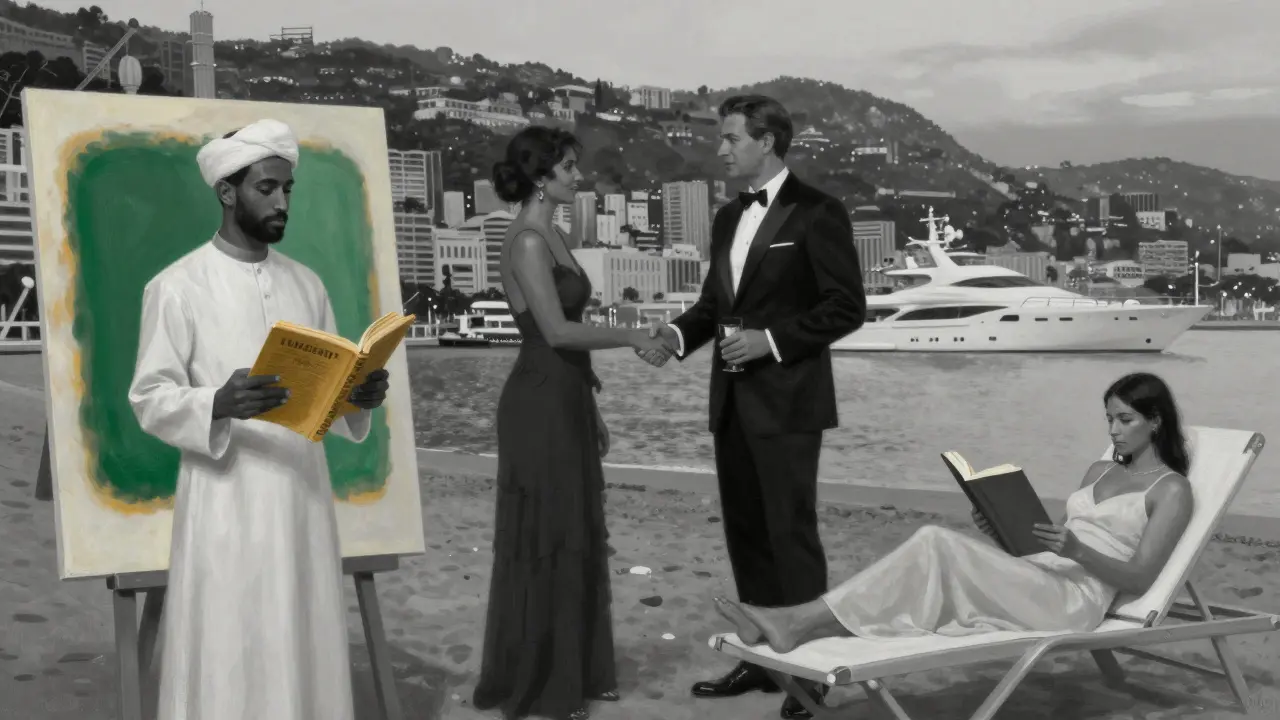 Three archetypes of Monaco companions symbolized in a twilight skyline of refined discretion.