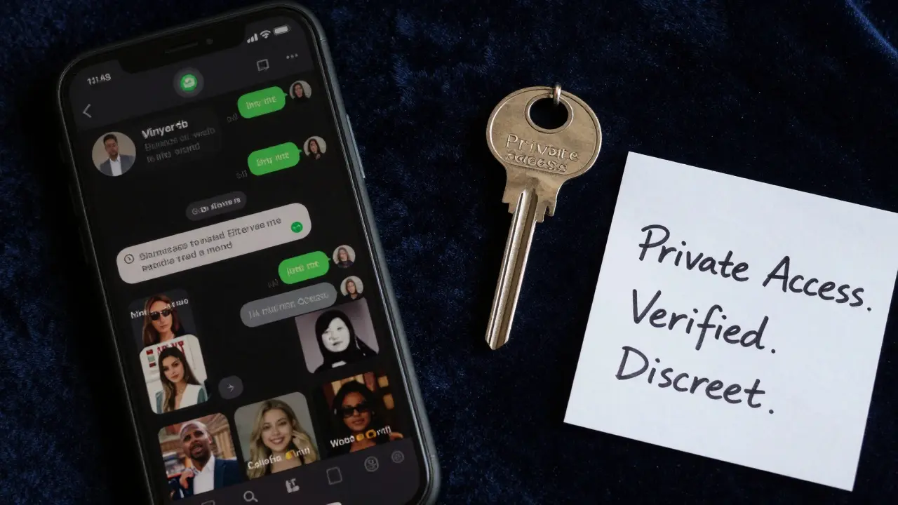 A silver key rests on velvet beside a note reading 'Private Access. Verified. Discreet.'—symbolizing trusted companionship in Monaco.