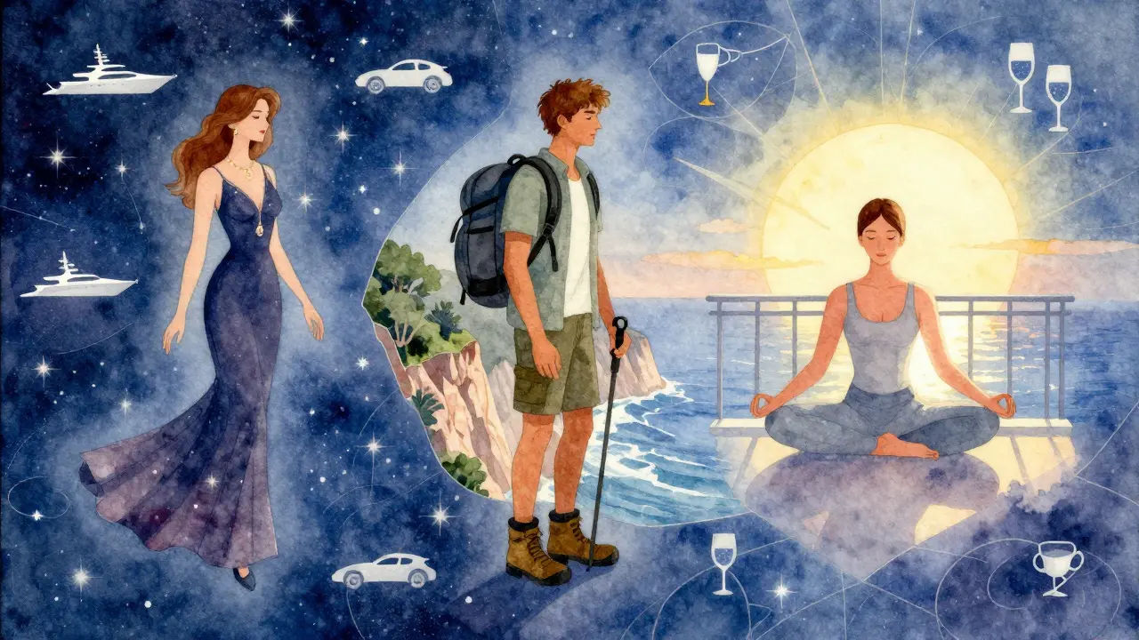 Three companion archetypes represented in a watercolor mosaic of Monaco’s luxury culture.