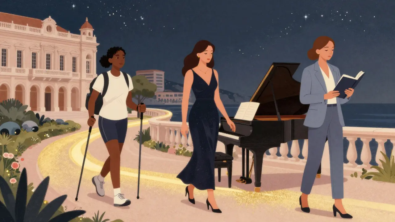 Three women representing different companion types in Monaco: hiker, jazz lover, and intellectual.